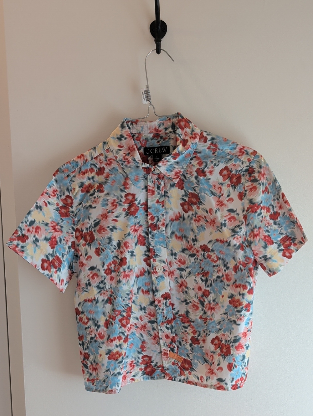 J. Crew Short-Sleeve Button-Down Shirt in Red, Blue, Cream Floral